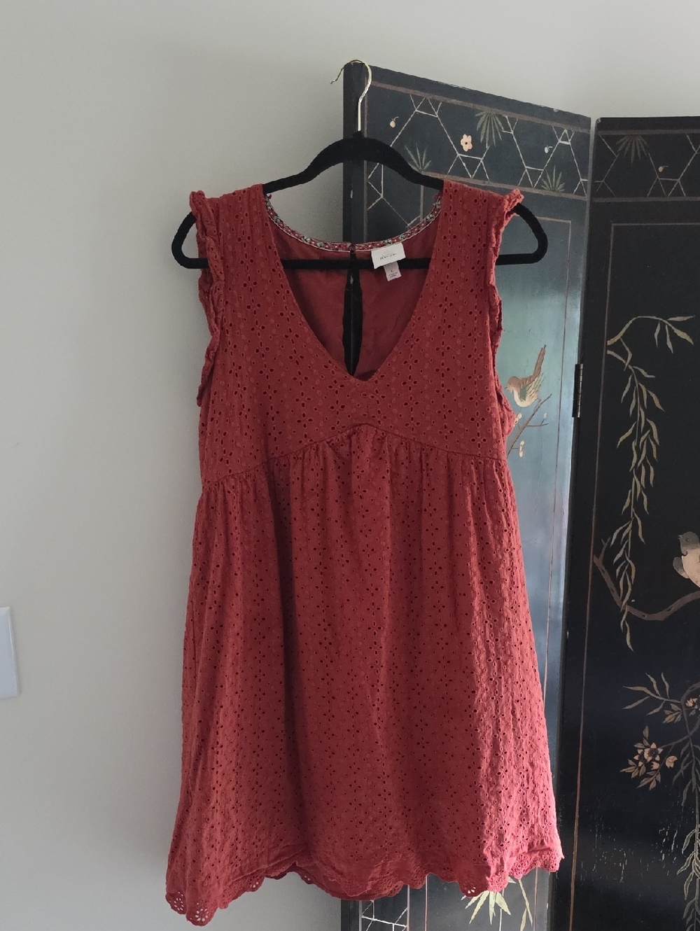 Knox Rose Rust Red Eyelet Dress with Floral Trim